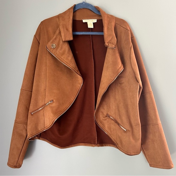 Women's Faux Tan Suede Leather Jacket - Picture 1 of 4